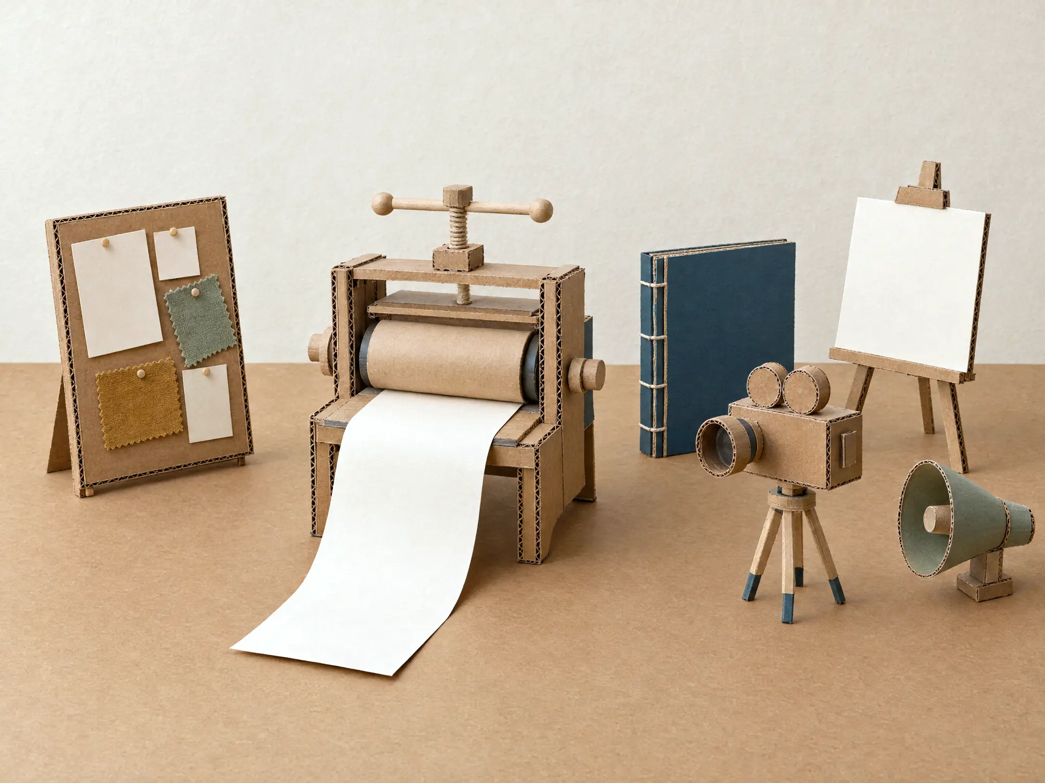 Foto de referencia adjunta al brief: la maqueta de cartón del estudio de creación