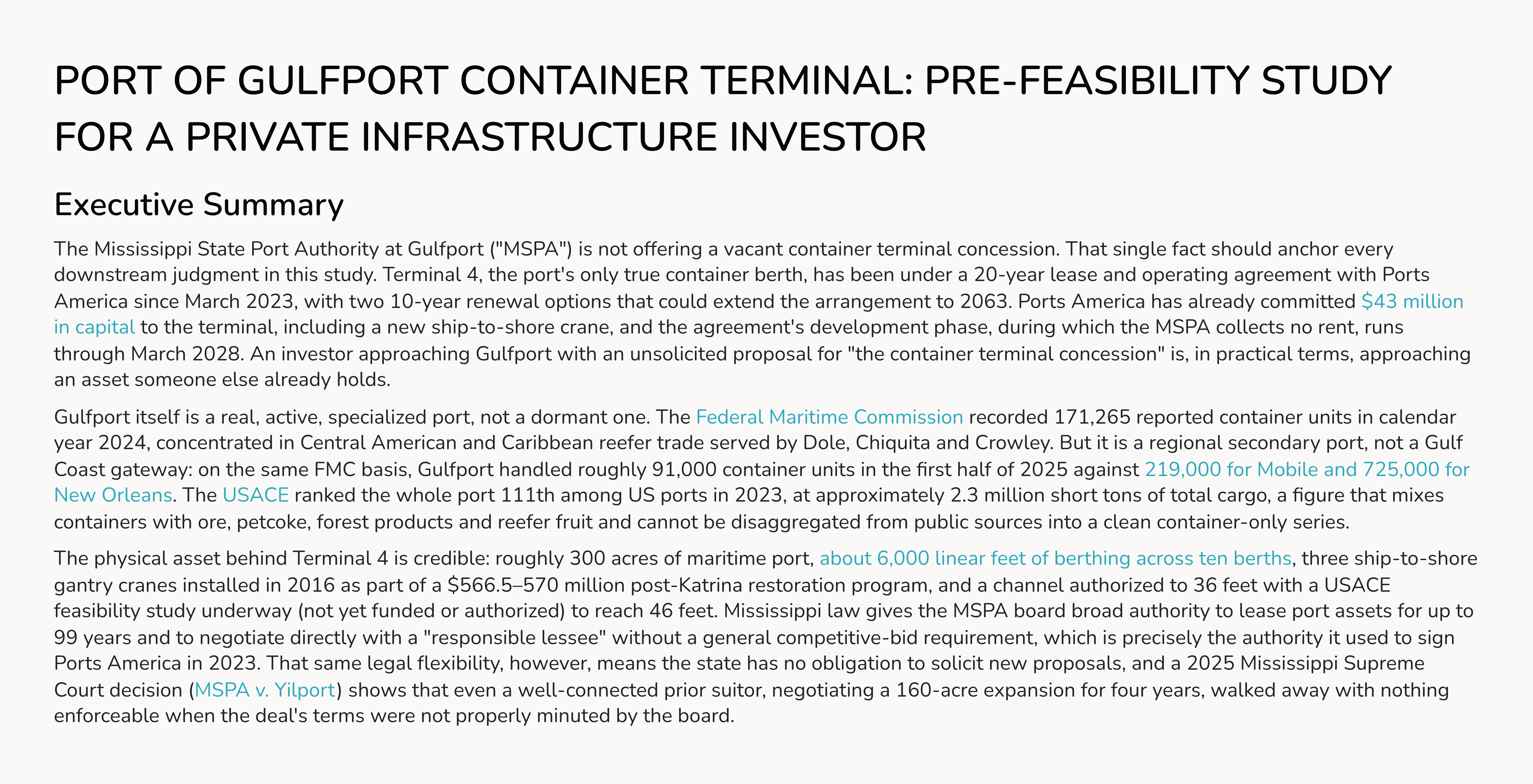 Cover of the Gulfport container terminal pre-feasibility study